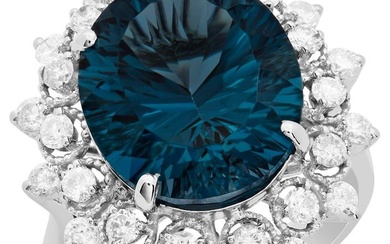 14k White Gold 9.88ct Blue Topaz 0.93ct Diamond Ring