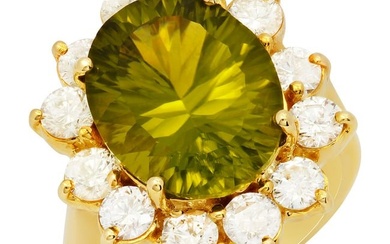 14k Yellow Gold 8.31ct Peridot 1.98ct Diamond Ring