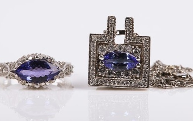 14k white gold tanzanite necklace and ring