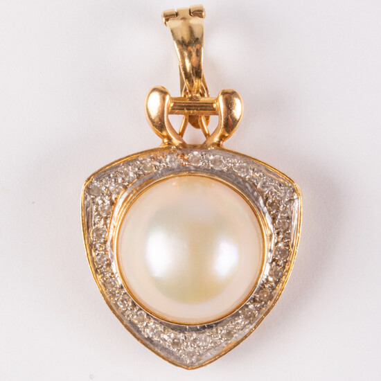 14kt Yellow and White Gold, Mabe Pearl and Diamond Pendant