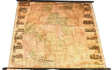 1859 Clark & Hopkins Wall Map Litchfield County CT