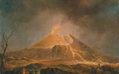 Michael Wutky (Krems 1739-1823 Vienna), A view of Vesuvius erupting with Sir William Hamilton observing from afar with his crew, the painter on the right