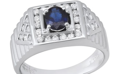 18K White Gold Setting with 0.63ct Sapphire and 0.36ct Diamond Ladies Ring