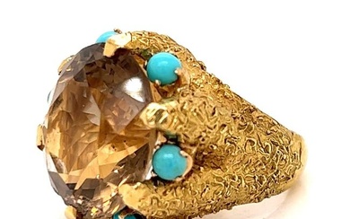 18K Yellow Gold Citrine & Turquoise Ring
