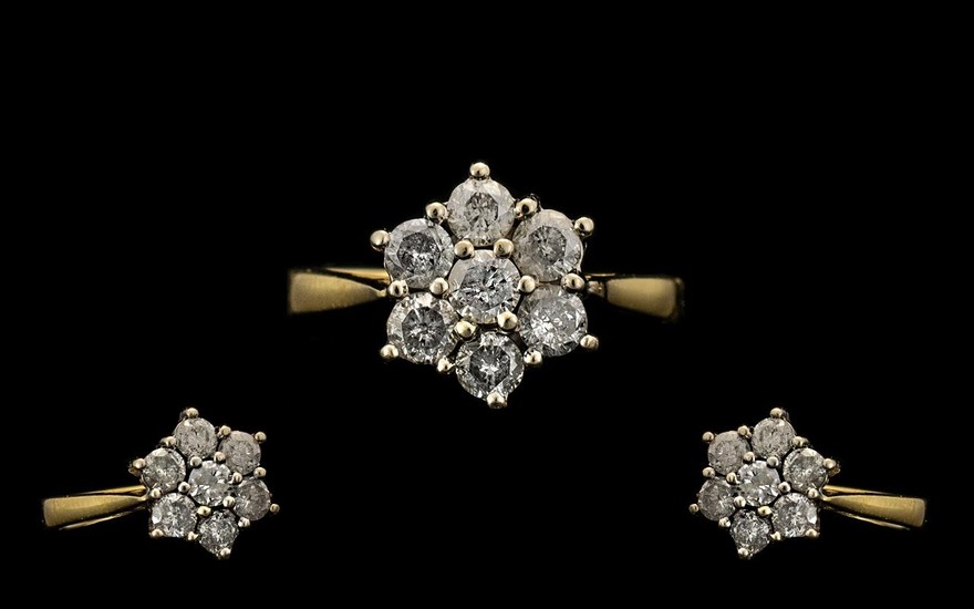 18ct Gold Attractive Diamond Set Cluster Ring Flowerhead set...