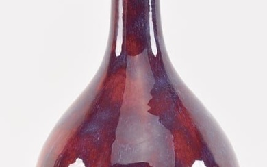 18th century Chinese large flambe glaze porcelain bottle vase. Great color glaze dripping over top