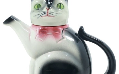 1950s Ceramic Figural CAT Tea Pot, Made in Western Germany, Mid-Century Modern 8.75 in. height