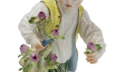 19Th C. Meissen Porcelain Figure Boy Cutting Flowers