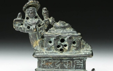 19th C. Indian Bronze Figural - Buddha on Throne