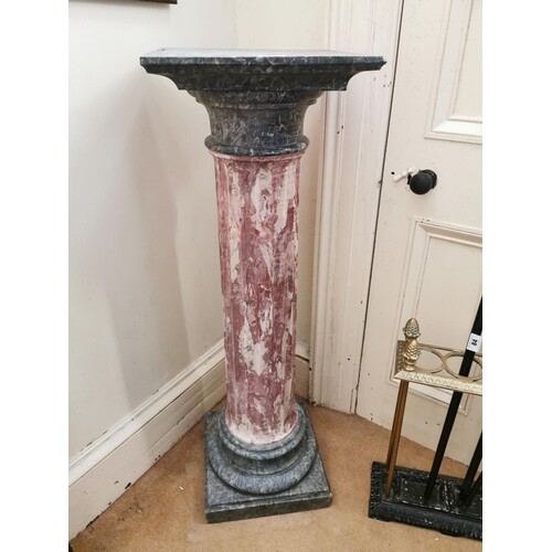 19th. C. rouge marble pedestal with fluted column