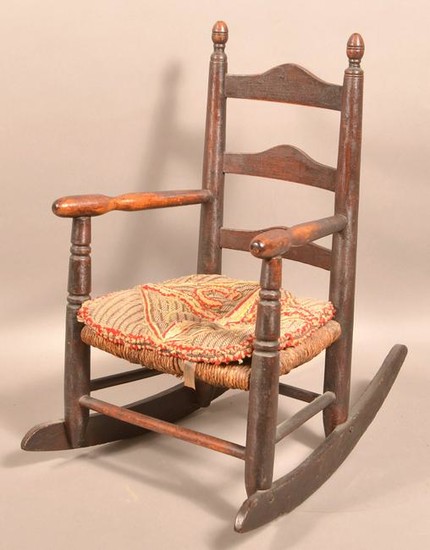 19th Century Child's Ladder Back Rocking Chair.