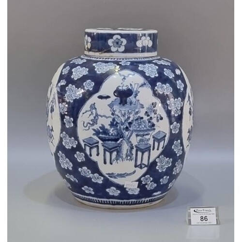 19th Century Chinese large blue and white ginger jar and fla...