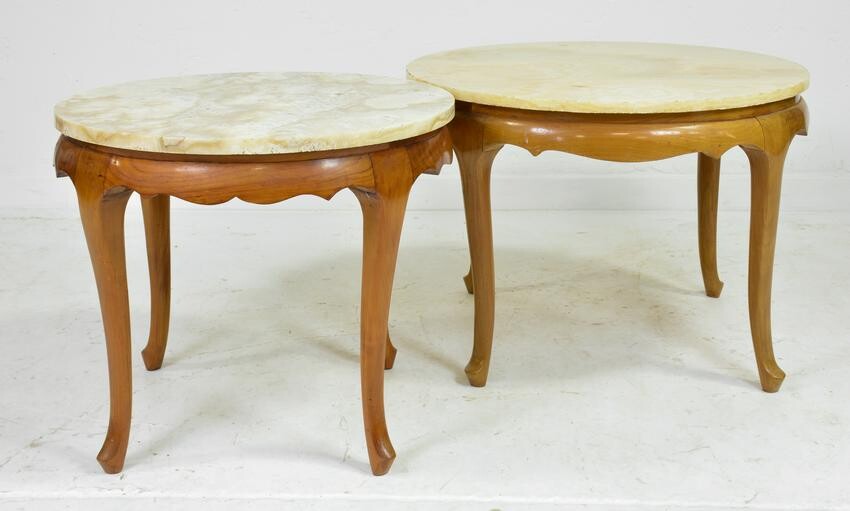 2 Louis XV Style Round Marble Top Coffee Tables