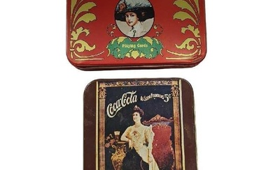 2 Vintage Reproduction Coca Cola Tins & Cards