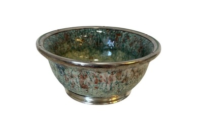 20th Century French Flambe Glaze Pottery & Silver Mounted Bowl, c.1900