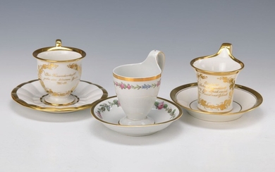 three cups with saucers, Fürstenberg, 1.H.19.th c.,...