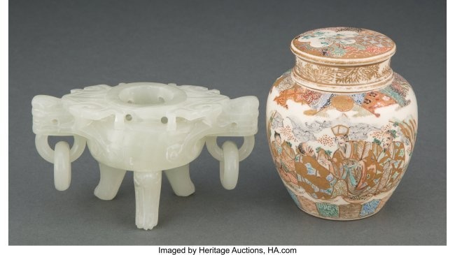 28186: A Japanese Satsuma Porcelain Covered Jar and a C
