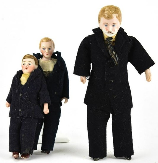 3 Antique German Original Clothes Dollhouse Dolls