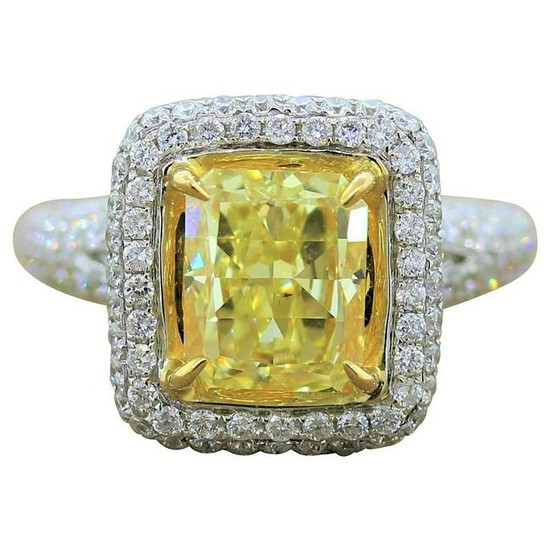 3.03 Carat Fancy Intense Yellow Diamond Gold Ring, EGL