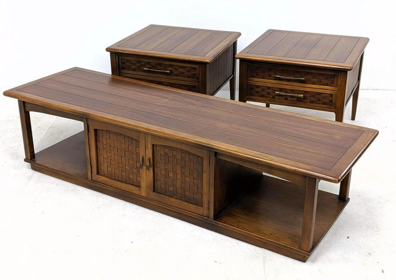 3pc American Modern Walnut Coffee Table and End Tables.