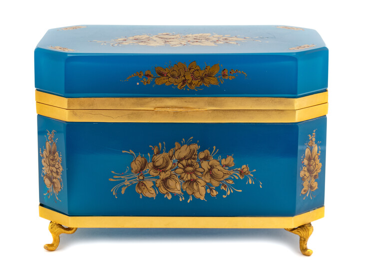 A French Blue Opaline and Gilt Painted Lidded Box