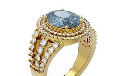 4.89 ctw Blue Topaz & Diamond Ring 18K Yellow Gold