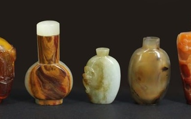 (5) Asian Stone and Jade Snuff Bottles.