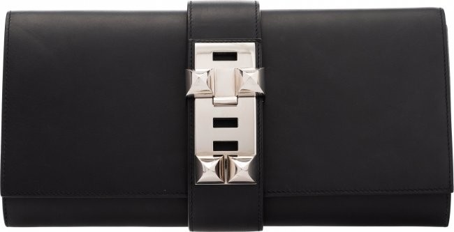 58086: Hermès 29cm Black Calf Box Leather Medor