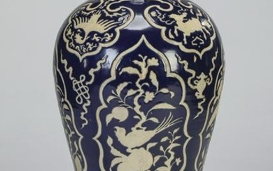 Chinese meiping vase with paper-cut resist, 36"h