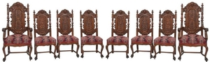 8 Carved Oak Dining Chairs