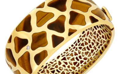 Gold, Tiger's Eye and Diamond Cuff Bangle Bracelet, Roberto Coin