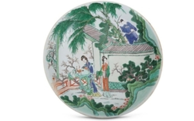 A LARGE CHINESE FAMILLE VERTE 'LOVERS' DISH.