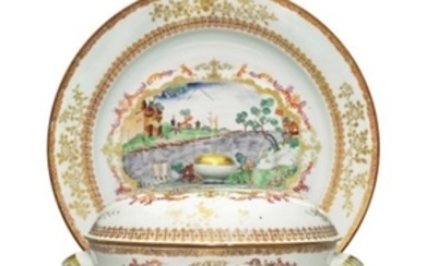 A MEISSEN-STYLE CIRCULAR TUREEN, COVER AND STAND, QIANLONG PERIOD, CIRCA 1745