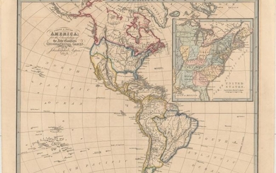 Uncommon Map with a Late Depiction of Franklin, "North & South America; for the Elucidation of the Abbe Gaultier's Geographical Games", Aspin, Jehoshaphat