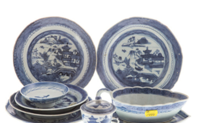 Nine Chinese Export Canton porcelain articles