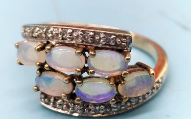 9ct Gold, Diamond and Opal Ring. Size O. 3.3...