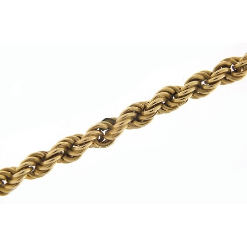 9ct gold rope twist necklace, 74cm in length, 27.5g
