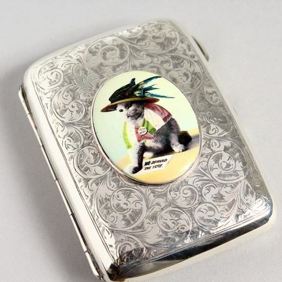A 1903 ENGRAVED SILVER CIGARETTE CASE, with Suffragette