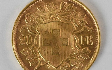 A 1947 Swiss franc gold coin, diameter 2cm, approx 6.5g.Condition...