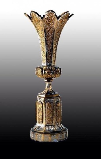 A 19TH CENTURY ENAMELED AND GILT BOHEMIAN GLASS VASE