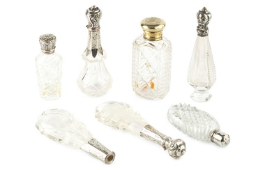 A 19th century French silver mounted glass scent bottle, of...