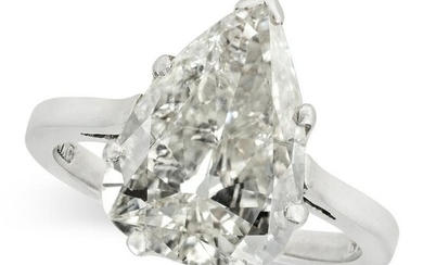 A 3.71 CARAT SOLITAIRE DIAMOND RING in white gold, set with a pear cut diamond of 3.71 carats