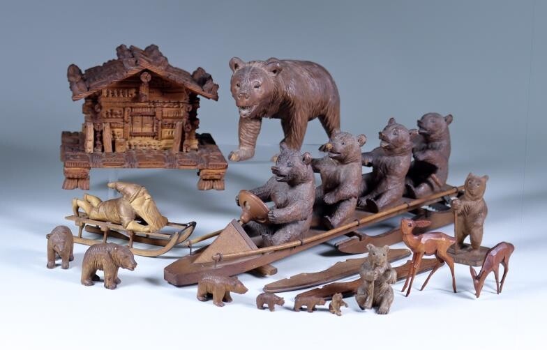 A Black Forest Carved Wood Model of Four Bears...