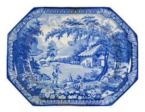 A Brameld Pearlware Platter, circa 1820, printed in underglaze blue...