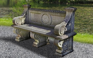 A CARVED LIMESTONE GARDEN SEAT IN LATE 18TH CENTURY FRENCH STYLE, LATE 20TH CENTURY
