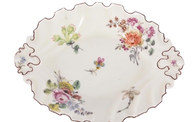 A CHELSEA PORCELAIN SILVER-SHAPED OVAL DISH, CIRCA 1756