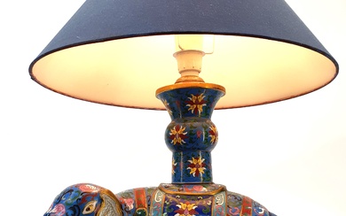 A CHINESE CLOISONNE FIGURAL ELEPHANT LAMP