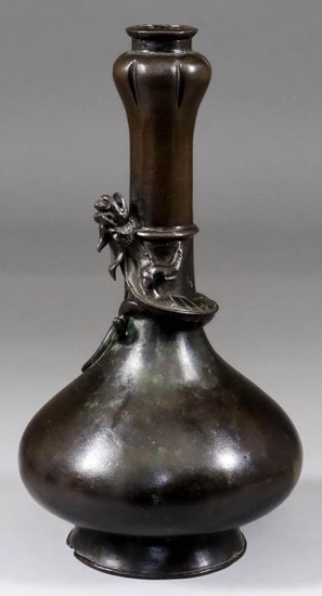 A Chinese Bronze Bottle Dragon Vase, 16th/17th Century, 8ins...