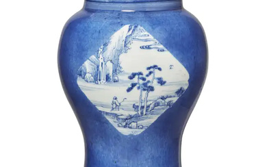 A Chinese powder blue glazed baluster vase Qing dynasty, Kangxi period Raised...
