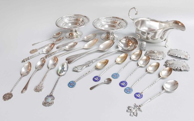 A Collection of Assorted Silver, including a sauceboat; a pair...